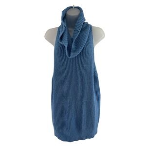 Free People FP Beach‎ Sleeveless Sweater Womens Large Blue Cowl Neck Tunic Knit